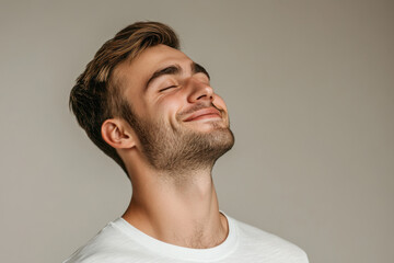 Fototapeta premium A close up of a man's face with her eyes closed