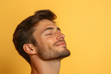 Obraz premium A close up of a man's face with her eyes closed