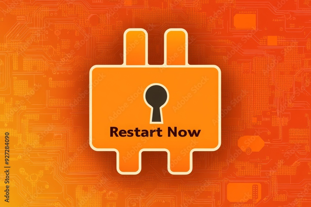 Poster restart now button on a circuit board