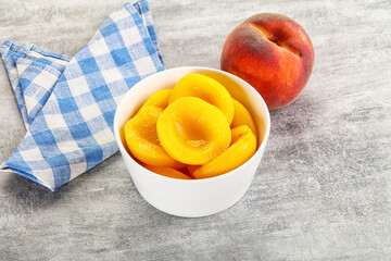 Ripe sweet and juicy canned peach