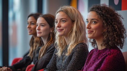 Fototapeta premium Four Professional Women Gathered, Eyes Fixed Forward