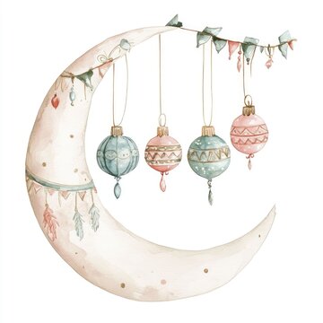 recommend clip art: Watercolor crescent moon with boho ornaments.