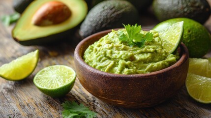 Rustic Guacamole Feast: Fresh Avocados, Lime, and Cilantro