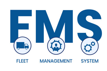 FMS - Fleet Management System acronym. business concept background. Vector illustration with keywords and icons. Lettering illustration with icons for web banner, flyer, landing