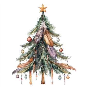 recommend clip art: Watercolor Christmas Tree with Feathers and Beads.