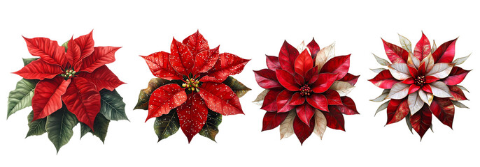 Vibrant Poinsettia Flowers in Festive Holiday Arrangements, isolated white background