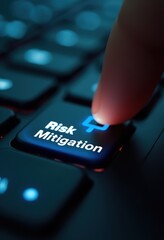 Risk mitigation button on keyboard close-up, symbolizing risk management and business strategy.
