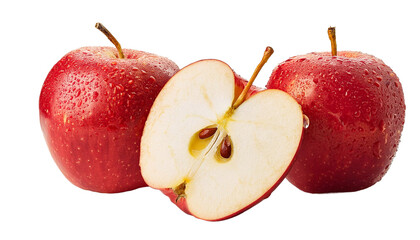 fresh red apple isolated on white with water drop, PNG file