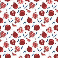 Vector pomegranate seamless pattern. Fruit repeat surface design. Vector hand drawn illustration.