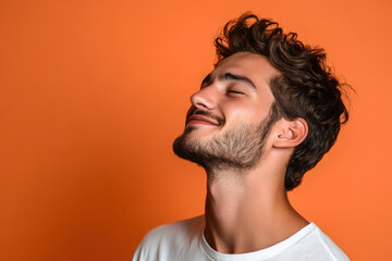 Obraz premium A close up of a man's face with her eyes closed