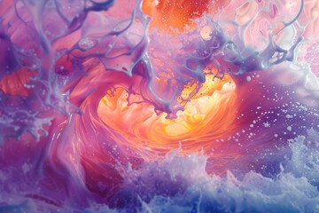 Vibrant swirls of color create a mesmerizing oceanic abstract resembling dawn's embrace