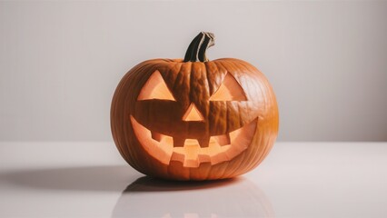 Glowing Jack-o'-Lantern Pumpkin with Carved Face for Halloween Decoration
