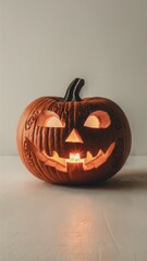 Glowing Jack-o'-Lantern Pumpkin with Carved Face for Halloween Decoration