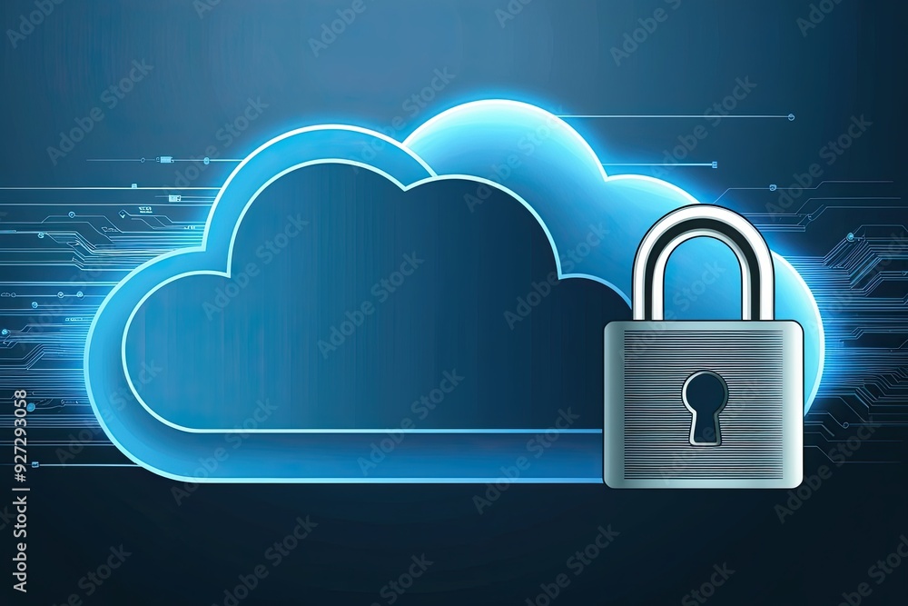 Poster contemporary design of cloud data security initiatives with a stylized cloud and protective padlock 