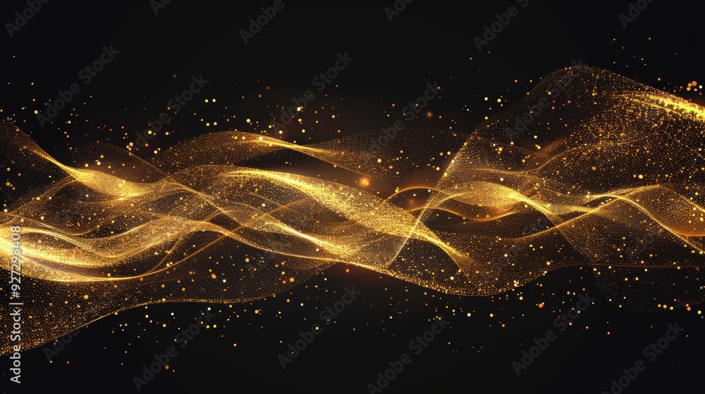 Poster golden waves and shimmering particles create a captivating abstract background perfect for creative 