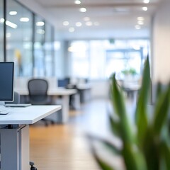 Blurred office background, providing a soft focus of the workspace environment and subtle office decor.