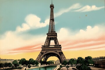 Nostalgic Vintage Illustration of the Eiffel Tower in Paris