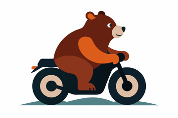 Bear riding motorcycle on a white background