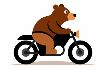 Bear riding motorcycle on a white background