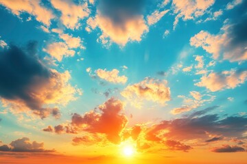 Obraz premium Abstract Sunset sky, clouds illuminated by the sun , ai