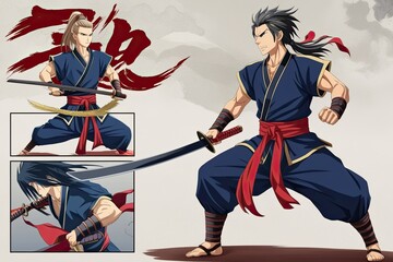 Obraz premium Anime Warrior Martial Arts Action Pose Illustration