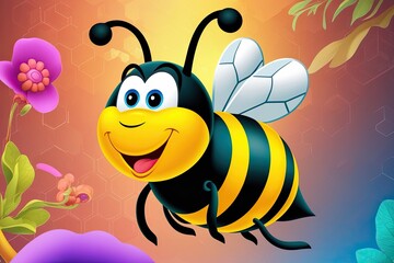 Colorful 3D Cartoon Illustration of a Happy Honey Bee