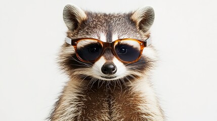 Obraz premium Cool raccoon in sunglasses on a white background 