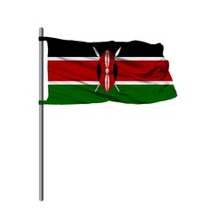 Kenya Pole flag waving in wind on white Background. Kenya Flag, Flag of Kenya. 3d Flag Of Kenya 3d Shiny Waving 