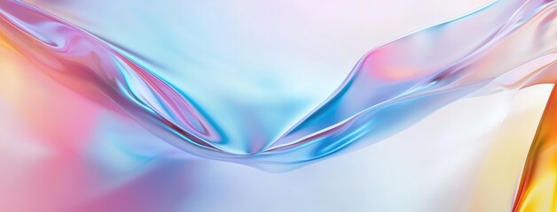 An abstract holographic background with vibrant pastel colors and flowing stripes.