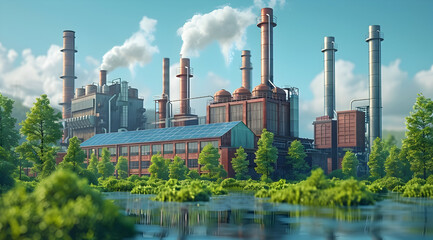 Obraz premium Industrial Complex with Solar Panels - 3D Illustration
