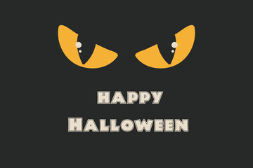 Fototapeta premium Happy Halloween. horizontal Retro Poster. Yellow evil cat eyes and black background.