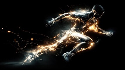 A powerful and dynamic image of a man running with energy sparks surrounding him.