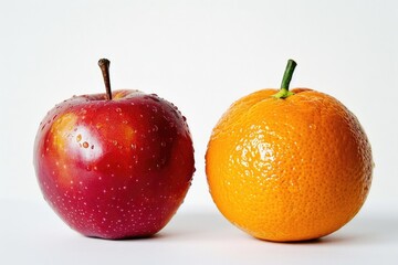 Apples And Oranges. Two Red Apples and Two Oranges for Comparing Red Delicious Fruits