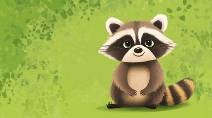 Fototapeta premium Cute raccoon on a green background