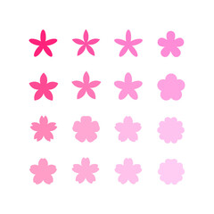 Sakura flower design element. Set of 16 geometric shape for label. Modern linear design emblem.  Modern abstract linear compositions and graphic design elements.
