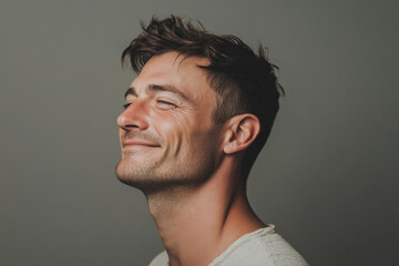 Obraz premium A close up of a man's face with her eyes closed