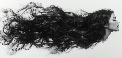 Woman with long flowing black hair.  Beautiful, elegant and mysterious.