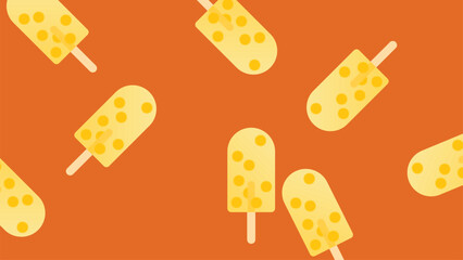 Set of fruit ice cream, frozen juice on wooden stick, fruity popsicle. Vector.