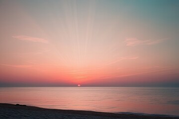 Fototapeta premium Serene Sunset Gradient Landscape in Soft Peach Coral and Light Blue Hues