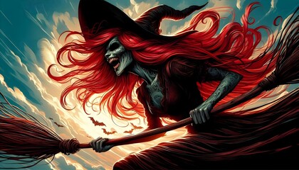 Gothic Witch on Besom: Horror Halloween