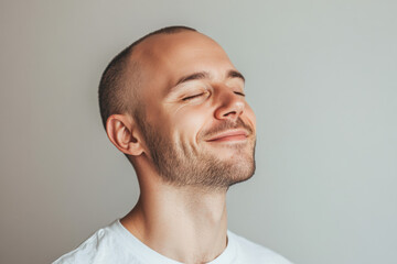 Fototapeta premium A close up of a man's face with her eyes closed