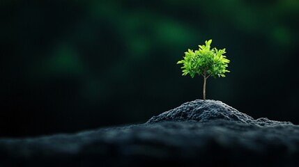 Young Tree Growing on Rocky Ground