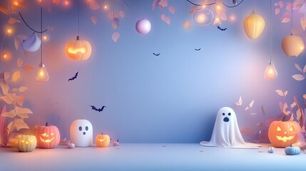 Halloween party with witches and ghosts, text area available, flat design illustration
