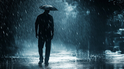 Fototapeta premium silhouette of a person under the rain