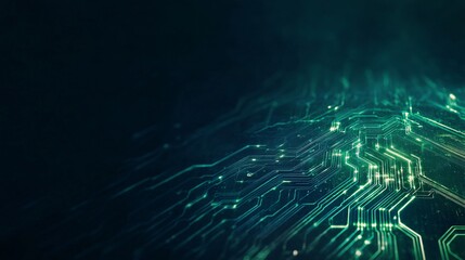Abstract green circuit board pattern with glowing lines