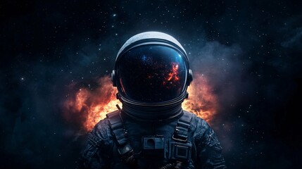 Astronaut in Outer Space with Fiery Background