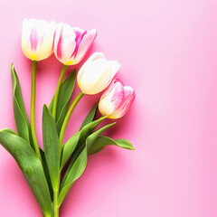 Obraz premium Pink and White Tulips on a Pink Background