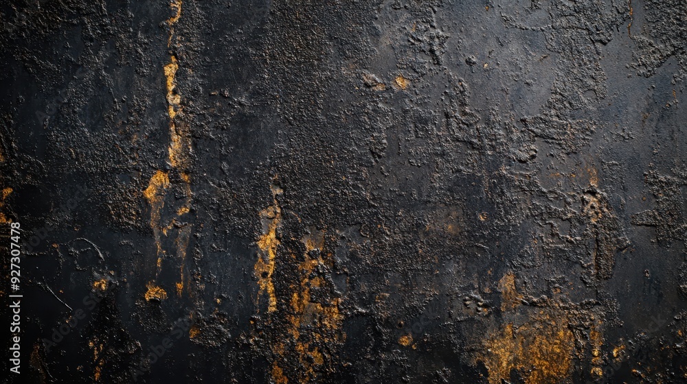 Poster a textured surface featuring dark tones with hints of gold, evoking a rustic aesthetic.