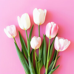 Fototapeta premium Pink and White Tulips on a Pink Background