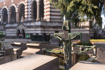 Jesus Christ on the cross. Milan Monumental Cemetery